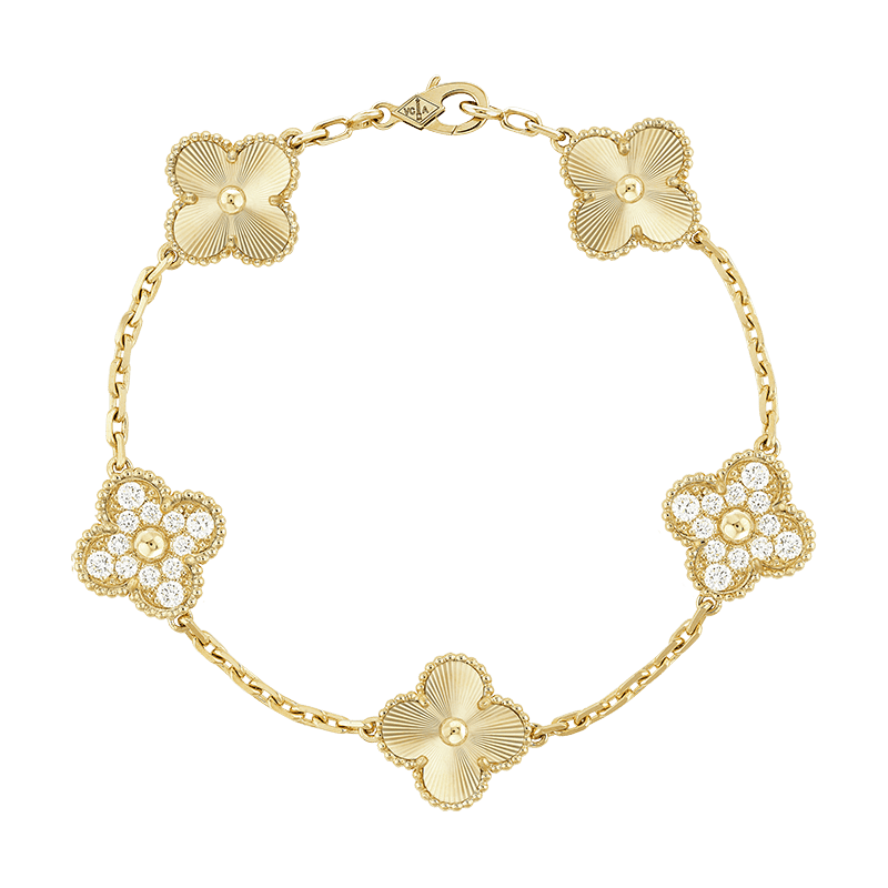 18K Vintage Alhambra Five Motifs Diamonds Bracelet