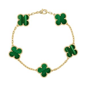 18K Vintage Alhambra Five Motifs Malachite Bracelet