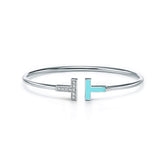 18K T Diamond and Turquoise Wire Bracelet